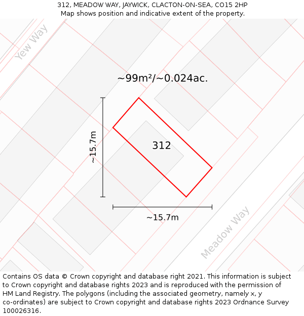 312, MEADOW WAY, JAYWICK, CLACTON-ON-SEA, CO15 2HP: Plot and title map