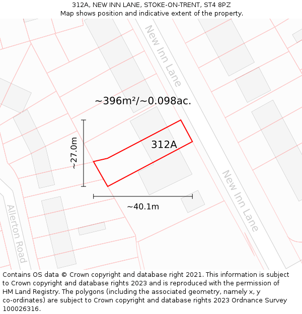 312A, NEW INN LANE, STOKE-ON-TRENT, ST4 8PZ: Plot and title map