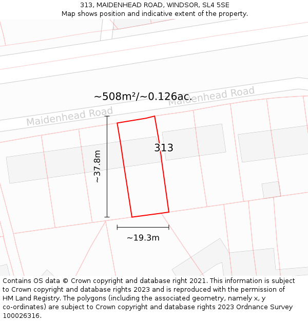 313, MAIDENHEAD ROAD, WINDSOR, SL4 5SE: Plot and title map