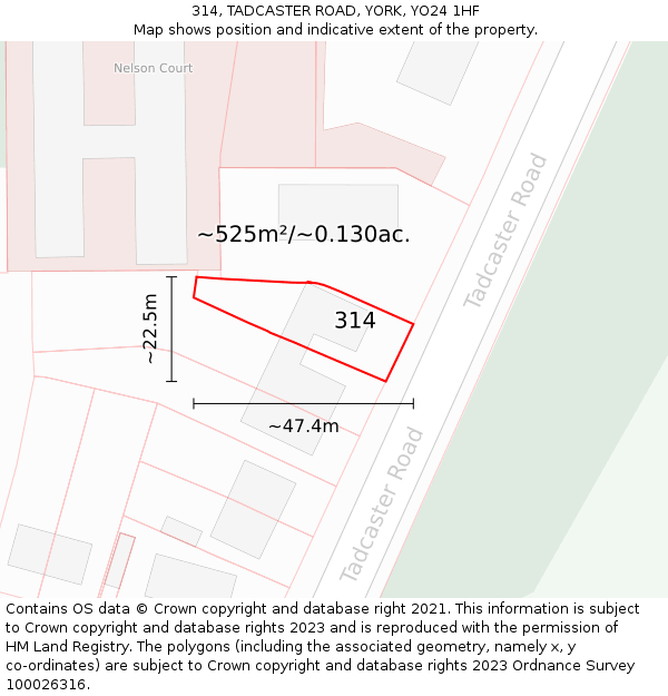 314, TADCASTER ROAD, YORK, YO24 1HF: Plot and title map
