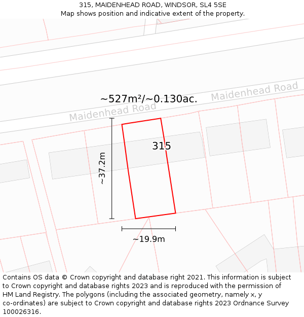 315, MAIDENHEAD ROAD, WINDSOR, SL4 5SE: Plot and title map