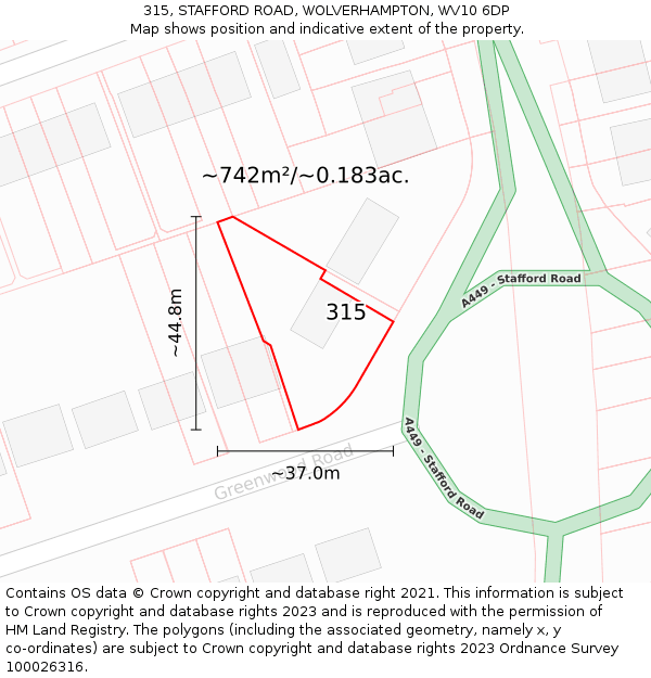 315, STAFFORD ROAD, WOLVERHAMPTON, WV10 6DP: Plot and title map