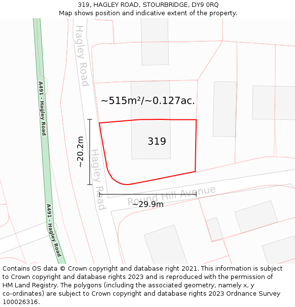 319, HAGLEY ROAD, STOURBRIDGE, DY9 0RQ: Plot and title map