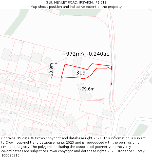 319, HENLEY ROAD, IPSWICH, IP1 6TB: Plot and title map
