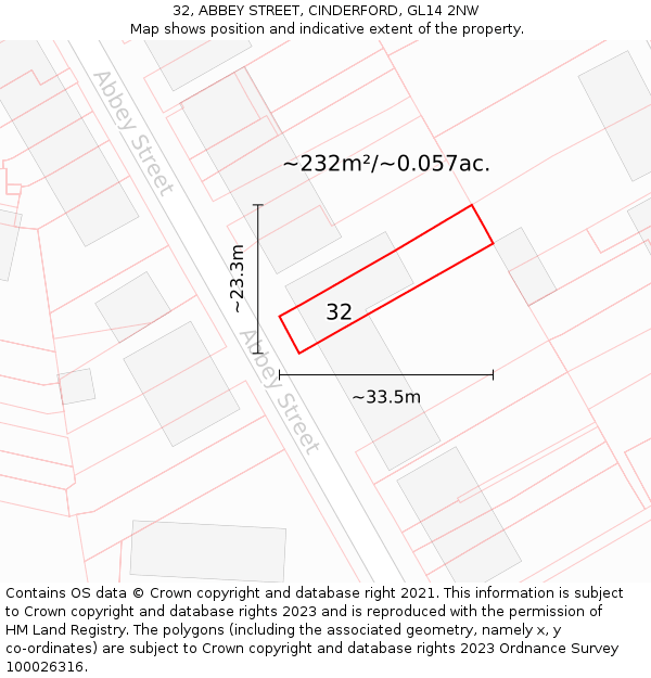 32, ABBEY STREET, CINDERFORD, GL14 2NW: Plot and title map