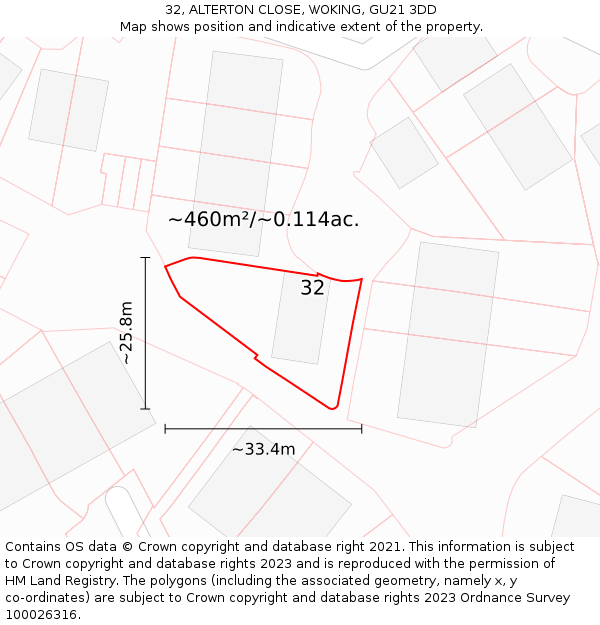 32, ALTERTON CLOSE, WOKING, GU21 3DD: Plot and title map