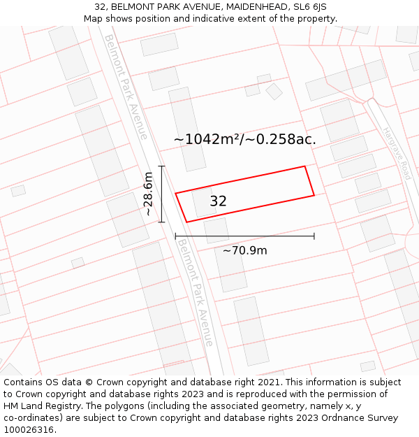 32, BELMONT PARK AVENUE, MAIDENHEAD, SL6 6JS: Plot and title map