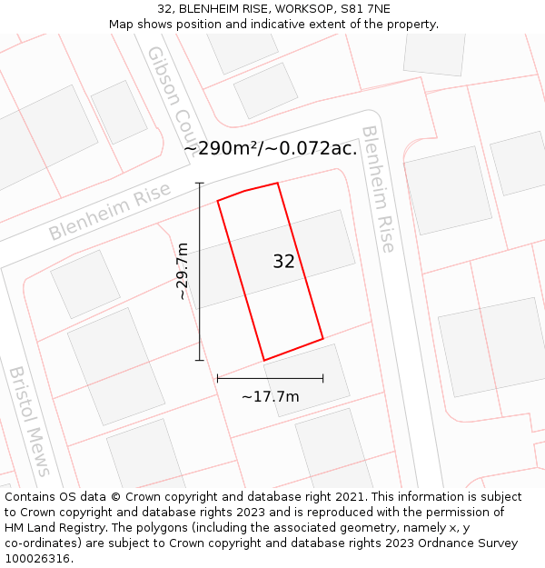 32, BLENHEIM RISE, WORKSOP, S81 7NE: Plot and title map