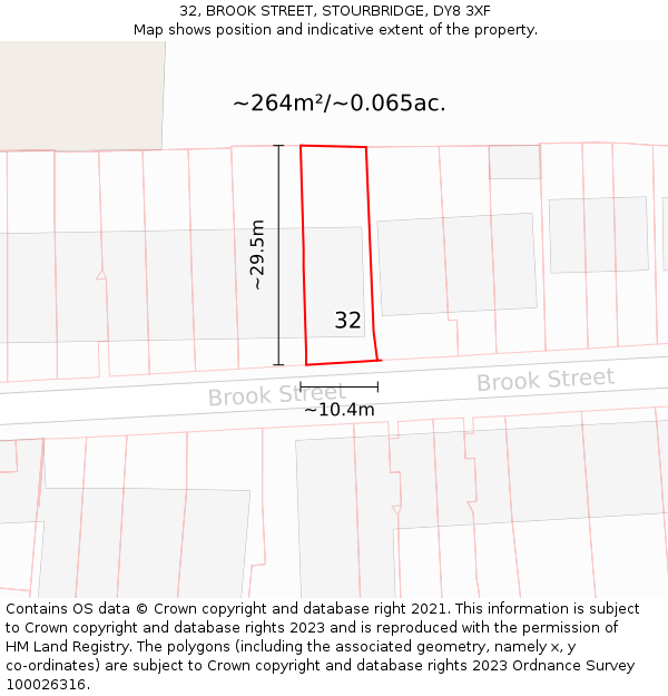 32, BROOK STREET, STOURBRIDGE, DY8 3XF: Plot and title map