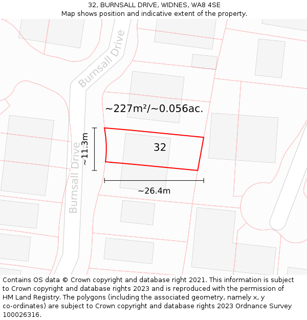 32, BURNSALL DRIVE, WIDNES, WA8 4SE: Plot and title map