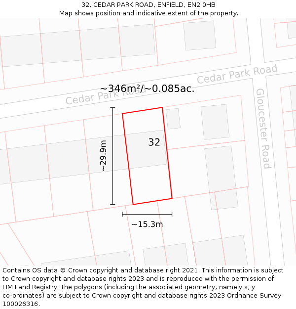 32, CEDAR PARK ROAD, ENFIELD, EN2 0HB: Plot and title map