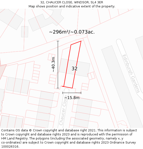 32, CHAUCER CLOSE, WINDSOR, SL4 3ER: Plot and title map