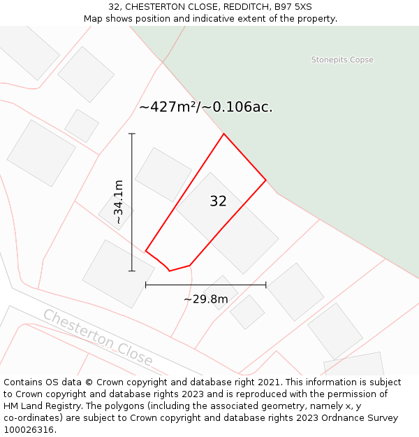 32, CHESTERTON CLOSE, REDDITCH, B97 5XS: Plot and title map