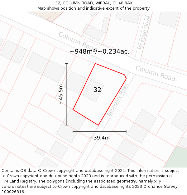 32, COLUMN ROAD, WIRRAL, CH48 8AX: Plot and title map