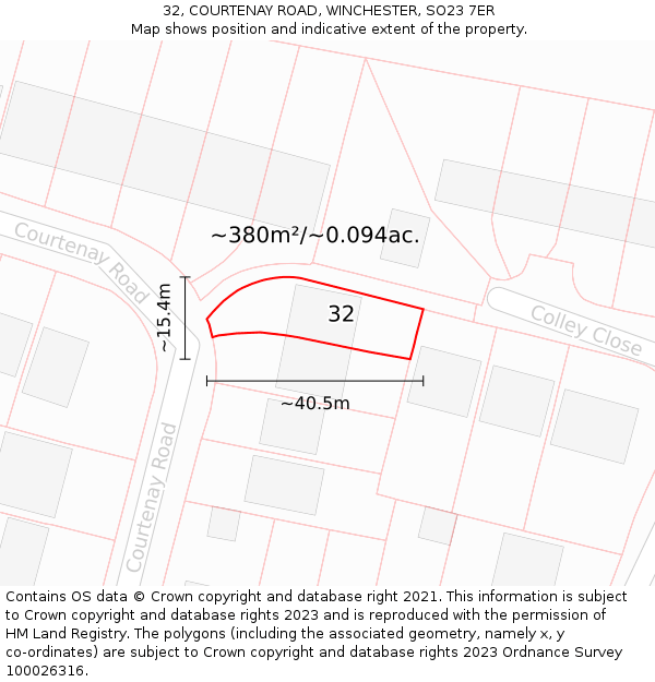 32, COURTENAY ROAD, WINCHESTER, SO23 7ER: Plot and title map