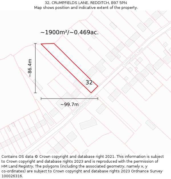 32, CRUMPFIELDS LANE, REDDITCH, B97 5PN: Plot and title map