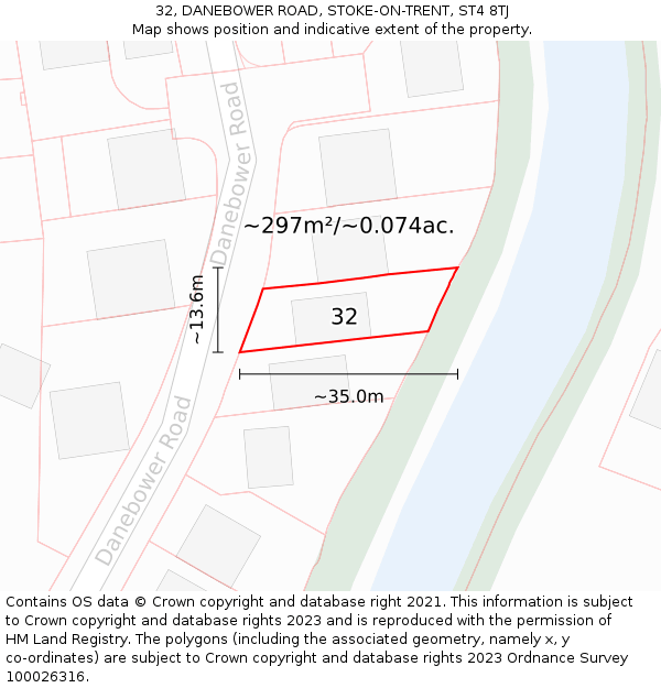 32, DANEBOWER ROAD, STOKE-ON-TRENT, ST4 8TJ: Plot and title map
