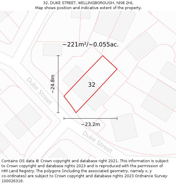 32, DUKE STREET, WELLINGBOROUGH, NN8 2HL: Plot and title map