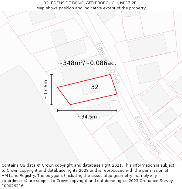 32, EDENSIDE DRIVE, ATTLEBOROUGH, NR17 2EL: Plot and title map