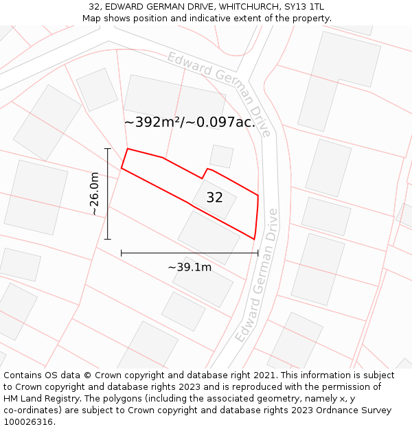 32, EDWARD GERMAN DRIVE, WHITCHURCH, SY13 1TL: Plot and title map