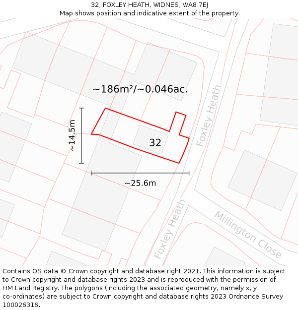 32, FOXLEY HEATH, WIDNES, WA8 7EJ: Plot and title map