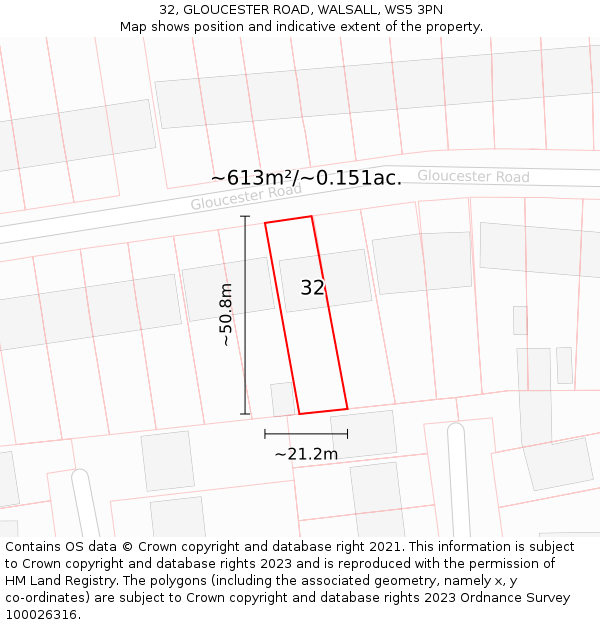 32, GLOUCESTER ROAD, WALSALL, WS5 3PN: Plot and title map