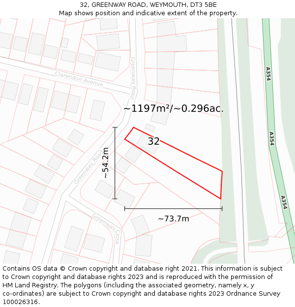 32, GREENWAY ROAD, WEYMOUTH, DT3 5BE: Plot and title map