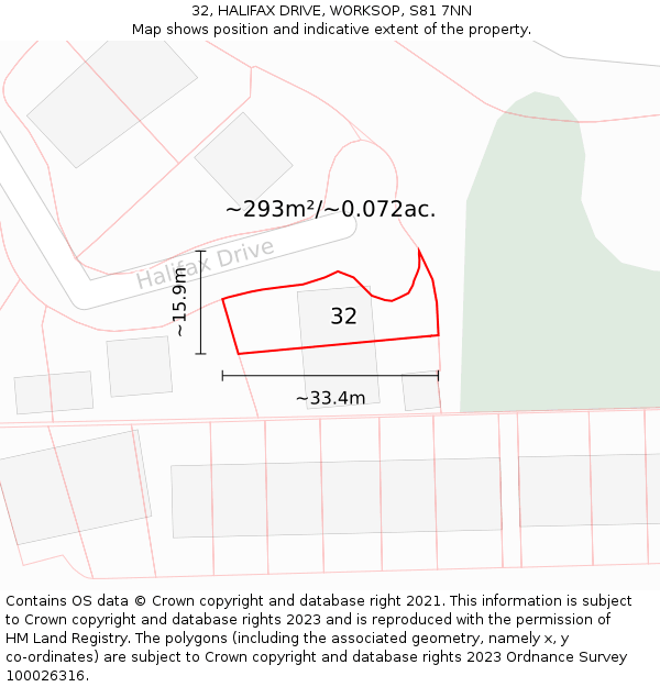 32, HALIFAX DRIVE, WORKSOP, S81 7NN: Plot and title map