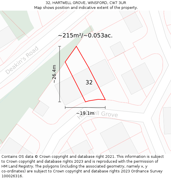 32, HARTWELL GROVE, WINSFORD, CW7 3UR: Plot and title map