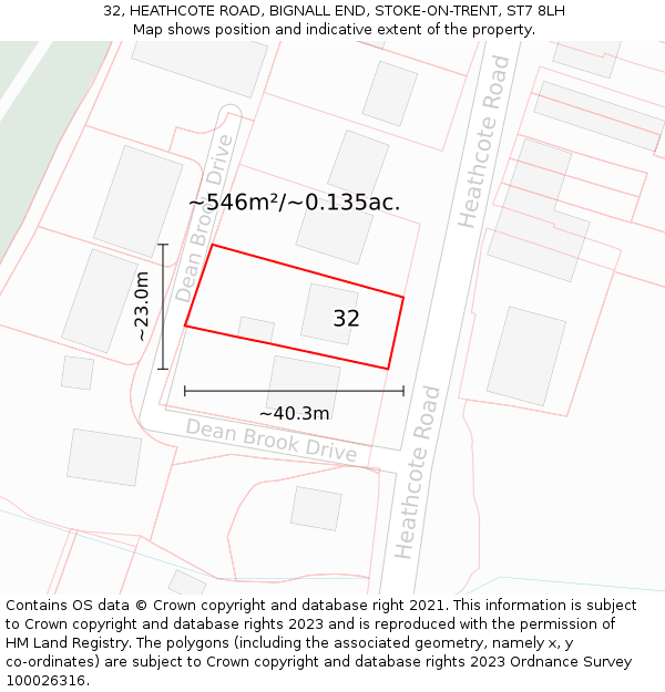 32, HEATHCOTE ROAD, BIGNALL END, STOKE-ON-TRENT, ST7 8LH: Plot and title map