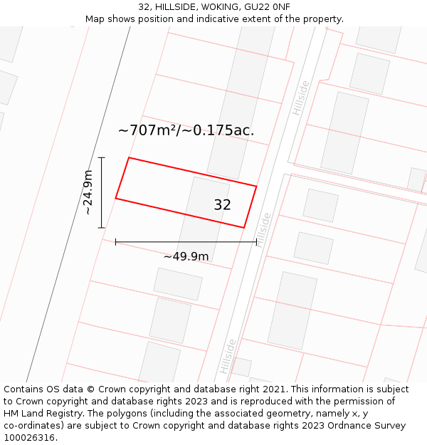 32, HILLSIDE, WOKING, GU22 0NF: Plot and title map