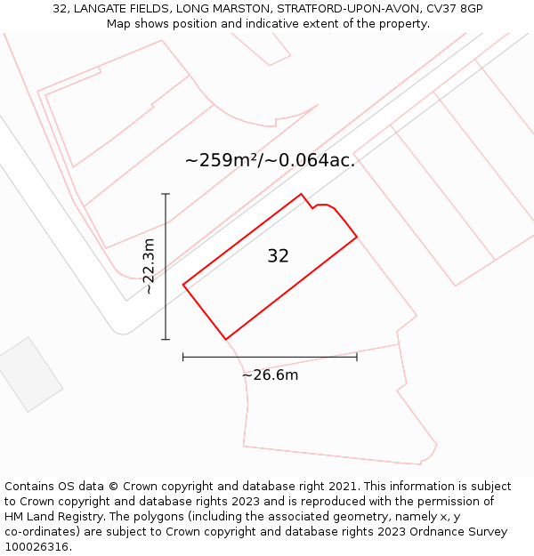 32, LANGATE FIELDS, LONG MARSTON, STRATFORD-UPON-AVON, CV37 8GP: Plot and title map