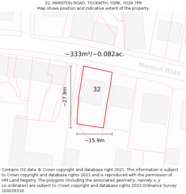 32, MARSTON ROAD, TOCKWITH, YORK, YO26 7PR: Plot and title map