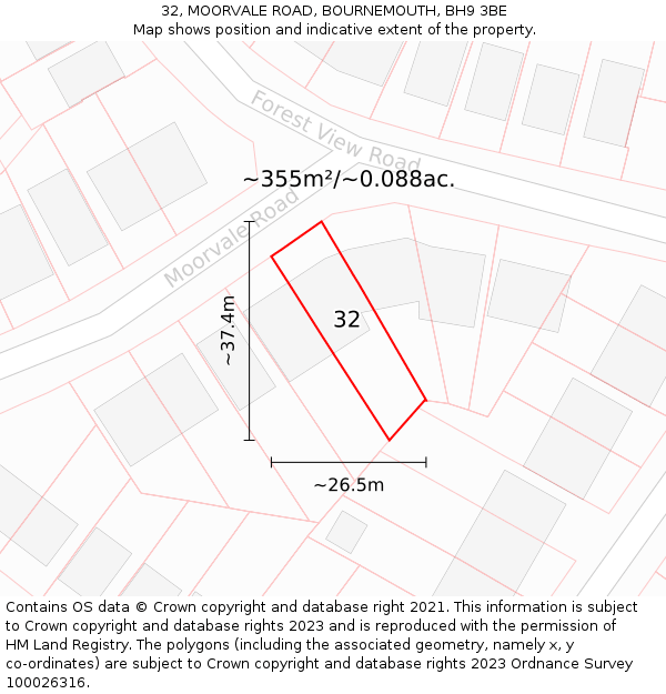 32, MOORVALE ROAD, BOURNEMOUTH, BH9 3BE: Plot and title map