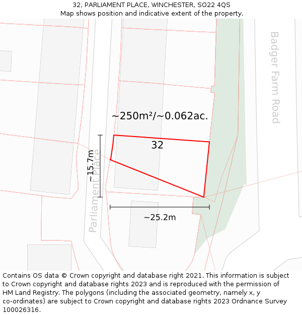 32, PARLIAMENT PLACE, WINCHESTER, SO22 4QS: Plot and title map