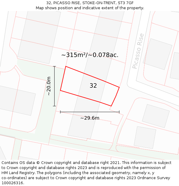 32, PICASSO RISE, STOKE-ON-TRENT, ST3 7GF: Plot and title map
