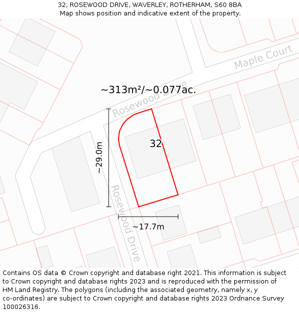 32, ROSEWOOD DRIVE, WAVERLEY, ROTHERHAM, S60 8BA: Plot and title map