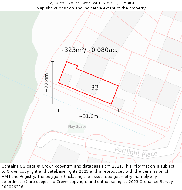 32, ROYAL NATIVE WAY, WHITSTABLE, CT5 4UE: Plot and title map