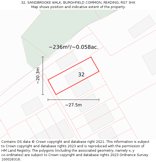 32, SANDBROOKE WALK, BURGHFIELD COMMON, READING, RG7 3HX: Plot and title map