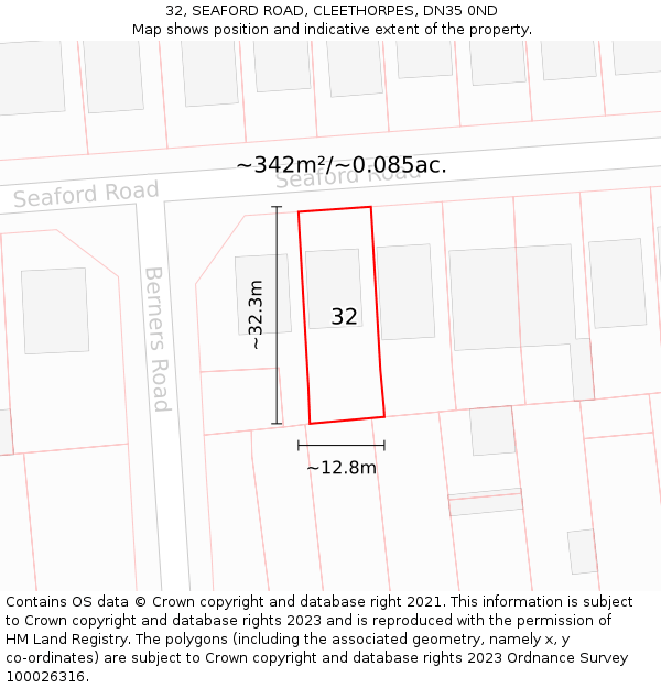 32, SEAFORD ROAD, CLEETHORPES, DN35 0ND: Plot and title map