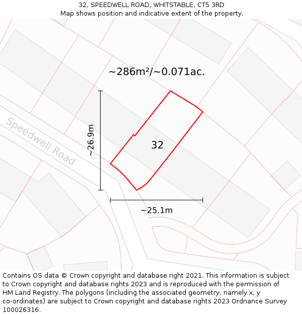32, SPEEDWELL ROAD, WHITSTABLE, CT5 3RD: Plot and title map