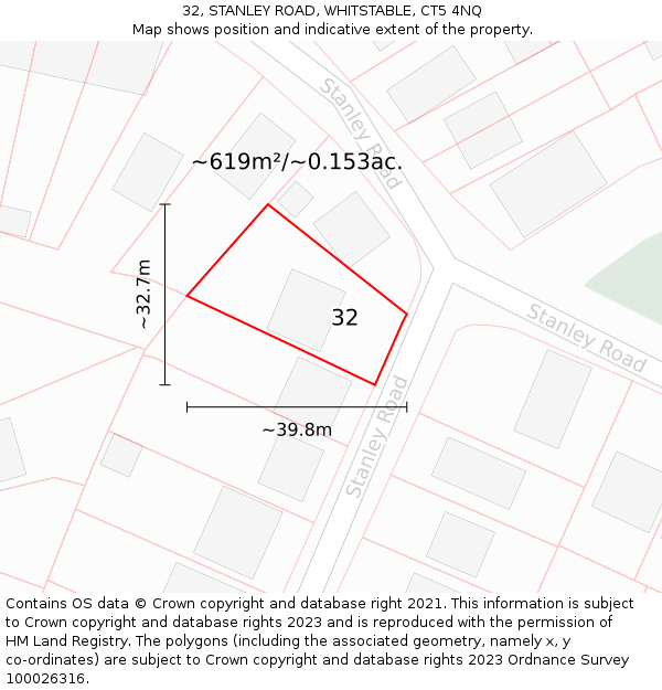 32, STANLEY ROAD, WHITSTABLE, CT5 4NQ: Plot and title map