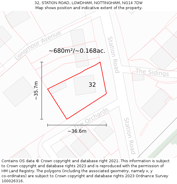 32, STATION ROAD, LOWDHAM, NOTTINGHAM, NG14 7DW: Plot and title map