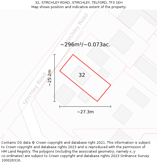 32, STIRCHLEY ROAD, STIRCHLEY, TELFORD, TF3 1EH: Plot and title map