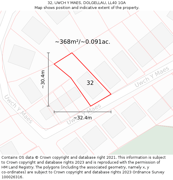 32, UWCH Y MAES, DOLGELLAU, LL40 1GA: Plot and title map