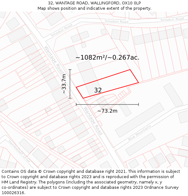 32, WANTAGE ROAD, WALLINGFORD, OX10 0LP: Plot and title map