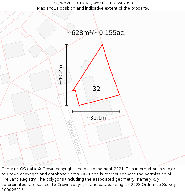 32, WAVELL GROVE, WAKEFIELD, WF2 6JR: Plot and title map