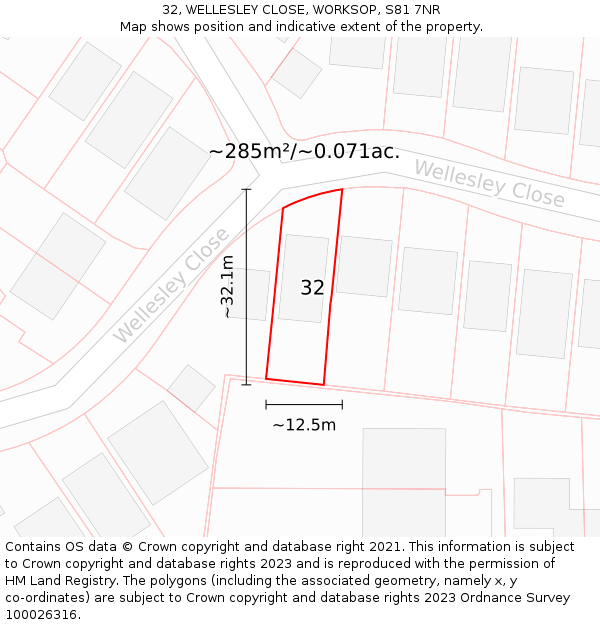 32, WELLESLEY CLOSE, WORKSOP, S81 7NR: Plot and title map