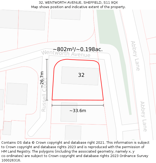 32, WENTWORTH AVENUE, SHEFFIELD, S11 9QX: Plot and title map