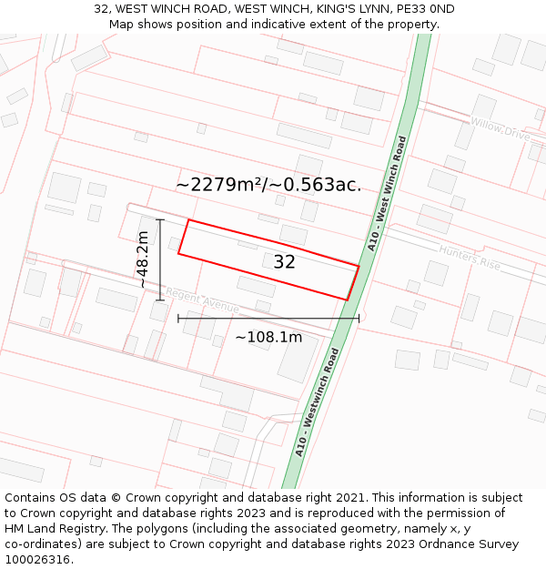 32, WEST WINCH ROAD, WEST WINCH, KING'S LYNN, PE33 0ND: Plot and title map